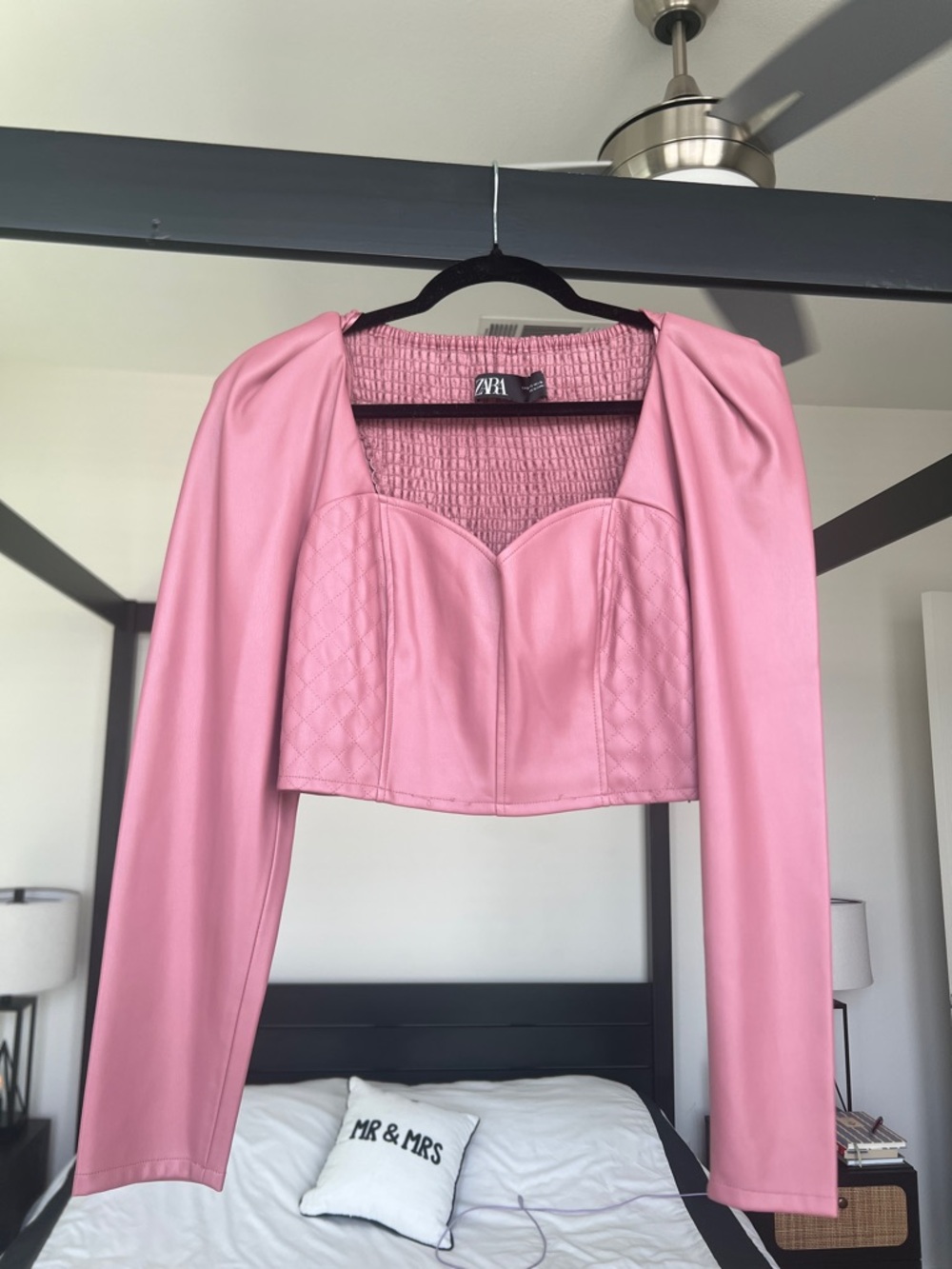 ZARA Pink Faux Leather Corset Top